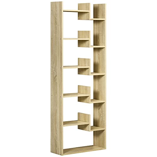 HOMCOM Estantería Librería de 6 Niveles Estantería de Madera con 11 Compartimientos Abiertos para Salón Oficina Estudio Antivuelco Carga 30 kg 61x21,6x162,6 cm Natural