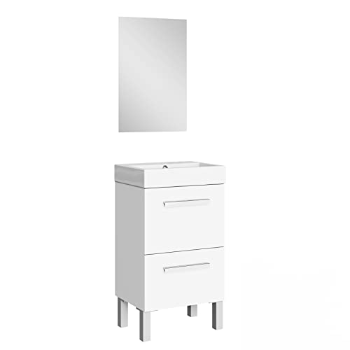 Baikal Conjunto De Mueble De Baño 45cm. Incluye Mueble con Lavabo. Melamina 16. Mueble MONTADO. Lavabo ENCASTRADO Dos Cajones Blanco