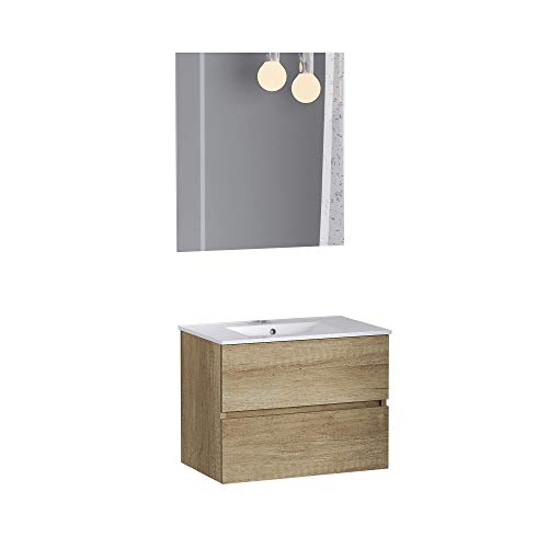 Baikal Conjunto de Mueble de Baño suspendido a la Pared con Fondo Reducido, Melamina 16. Mueble MONTADO Moderno 50 Nature