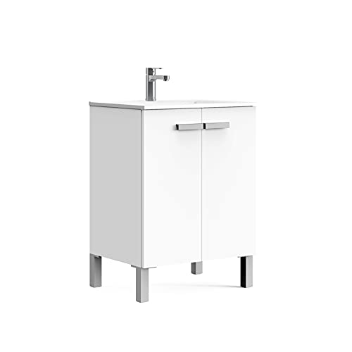 Baikal Mueble de Baño Neo, Dos Puertas, Mueble con Patas. Varios Acabados y Medidas. Melamina 16mm. Mueble MONTADO. 2 Puertas sin Espejo 60 cm Blanco