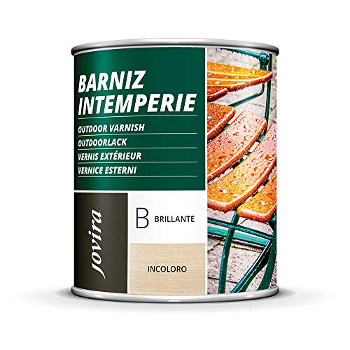 Barniz Intemperie Transparente, decora y embellece todo tipo de maderas al exterior, mesas, sillas, muebles, barcos, terrazas (750 Mililitros, Brillante)