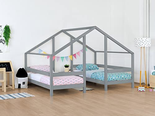 Cama Cabina VILLY para Dos niños - Madera Maciza - Gris - 2 x 90 x 160 cm