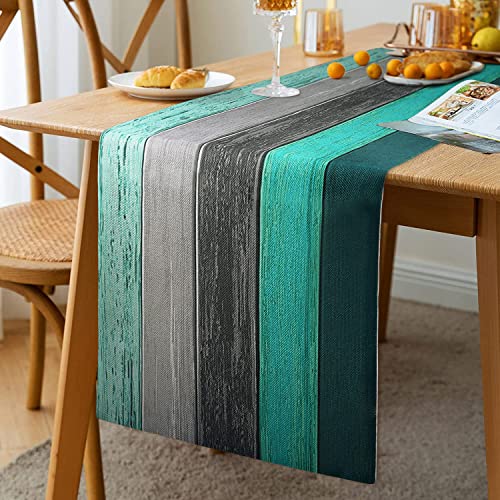 Camino de Mesa Arpillera de Lino 13 X 72 Pulgadas Estilo Retro Rústico Granero Madera Gris Azul Verde Camino de Mesa Para Fiestas de Vacaciones Comedor Hogar Cocina Decoración de Boda 33 X 183 Cm