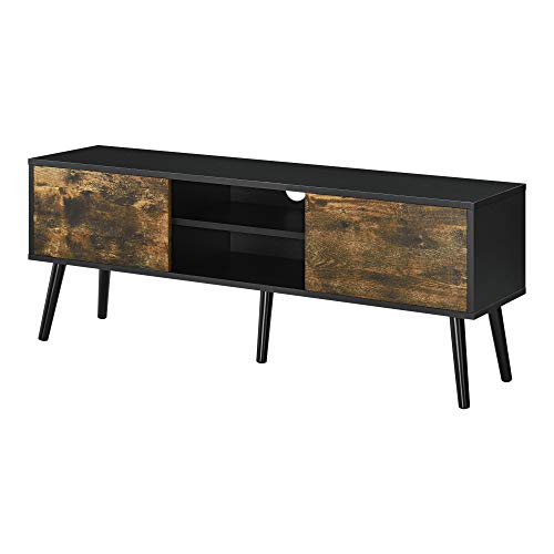 [en.casa] Mesa de Tele Eskilstuna 120 x 29,5 x 46,5 cm Soporte de Televisión Cómoda Mueble de salón para TV 2 Puertas y 2 Estantes 5 Patas Almacenamiento Negro y Efecto de Madera Oscura