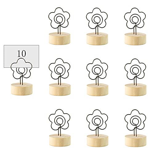 Ericrise 10 piezas Soportes Tocón con Clip Metal, Retro de Madera Vertical Titular de la Foto Soporte de Madera para Notas Soporte para Tarjetas de Números Soporte para Mesa de Boda Nombre