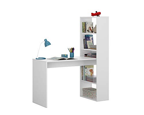 Habitdesign Mesa de Ordenador, Escritorio con Estanteria Reversible, Blanco Artik, Modelo Duplo, Medidas: 120 cm (Ancho) x  53 cm (Fondo) x 144 cm (Alto)