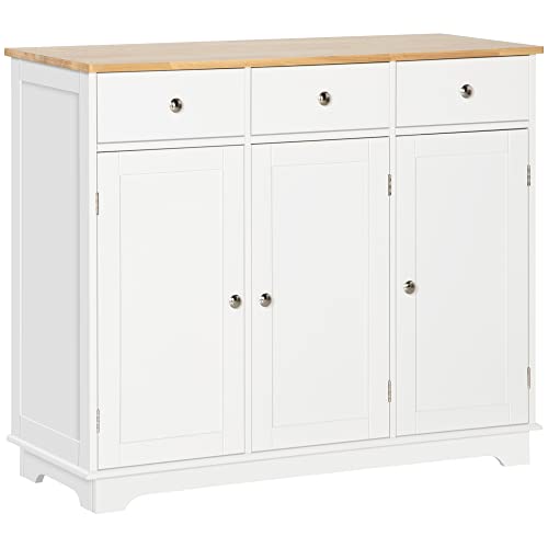 HOMCOM Aparador de Cocina con 3 Cajones 3 Puertas y Estantes Ajustables Mueble Auxiliar de Almacenaje para Comedor Salón Estilo Moderno Antivuelco 101x40x85 cm Blanco