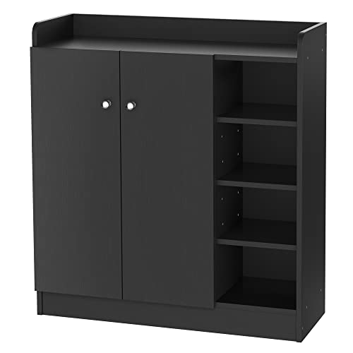 HOMCOM Zapatero Armario Madera Mueble Zapatero Gabinete 2 Puertas 4 Estantes Baldas Interiores Ajustables 83x30x90cm Negro