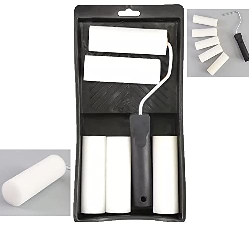 JGR SELECT Kit Rodillos Pintura Espuma – Pack Completo con 5 Recambios y Bandeja – Para Esmaltar Puertas, Superficies de Maderas o Metálicas