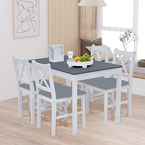 JINPALAY Conjunto Mesa y 4 Sillas Comedor Cocina de Madera Pino Moderno Mesa Cocina con Sillas 108 cm x 65 cm x 75 cm (Gris)