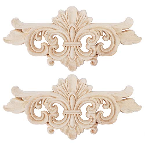 Joyzan Apliques de Madera Apliques tallados en Madera Apliques sin Pintar DIY Apliques tallados Decorativos Centro de Muebles Retro Artesania Talla Calcomanias Adornos para cajones Puerta(16 * 7.5CM)