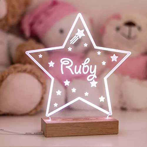 Lamparas de Mesita de Noche Para Niños y Bebés - Lampara Led Personalizadas - Navidad - Amor - Parejas - Amigos - Familiares - 2022 - Escritorio - Cumpleaños - Madera Foto Nombre Techo (ESTRELLA)