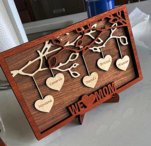 Letrero personalizado con nombres de familia, regalo personalizado para mamá, abuela, regalo de niños para mamá, letrero de madera, decoración de madera, letreros de escritorio, árbol genealógico