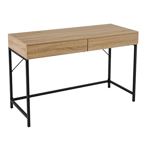 LOLAhome Escritorio con 2 cajones de Metal Negro y Madera MDF Natural de 116x48x76 cm