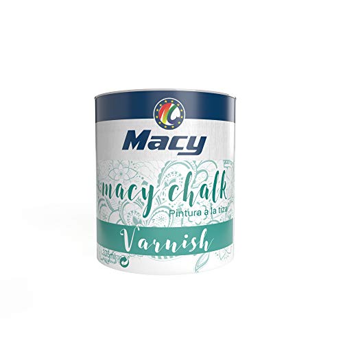 Macy-Chalk Varnish. Barniz al Agua para Proteger Duradera. Redecora tus muebles. 375 Mililitros. Transparente