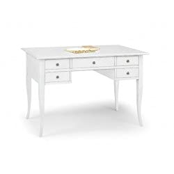 Mar.c.a. Design - Escritorio clásico con 5 cajones de madera de álamo blanco mate elegante y shabby chic, mueble de arte pobre fabricado en Italia - Medidas 130 x 65 x 81 h