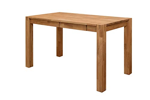 Mesa Escritorio Estudio con 2 Cajones de Madera Maciza Roble, Ideal para Ordenador PC Oficina Juvenil Niños, Muebles Estilo Nordico Moderno Rustico 140 x 70 x 75 cm.