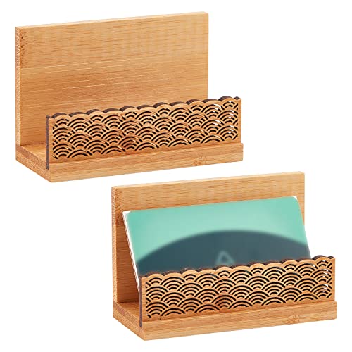 OLYCRAFT 2pcs Tarjetero de Madera de Bambú Estuche de Tarjetas de Bambú Natural Tarjetero de Escritorio de Madera para Soporte de Tarjeta de Nombre de Escritorio - 4.5x10x6.5cm