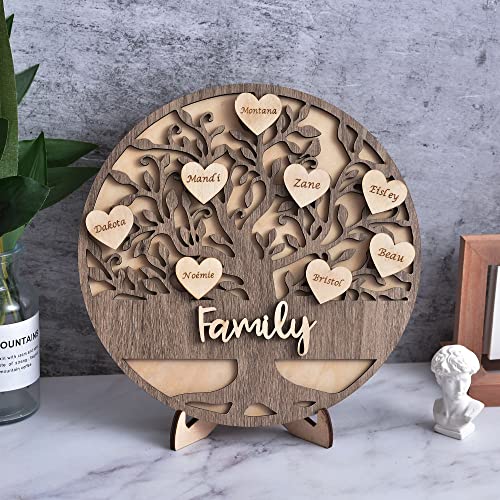 soulglass Nombre Personalizado Árbol genealógico Decoración de Madera Letrero de Escritorio Letrero de decoración de Madera Regalo para mamá Navidad Día de la Madre con Nombres en Forma de corazón