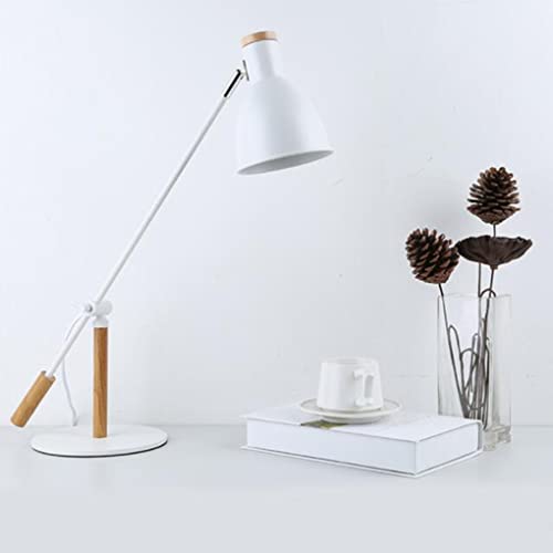 SXYSXYSXY Modernista Metal Lámpara de Escritorio Madera Oficina Luz de Trabajo LED Adjustable Lámpara de Escritorio Lámpara de Lectura Retro Dormitorio Lampara de arquitectos E27*1,Blanco