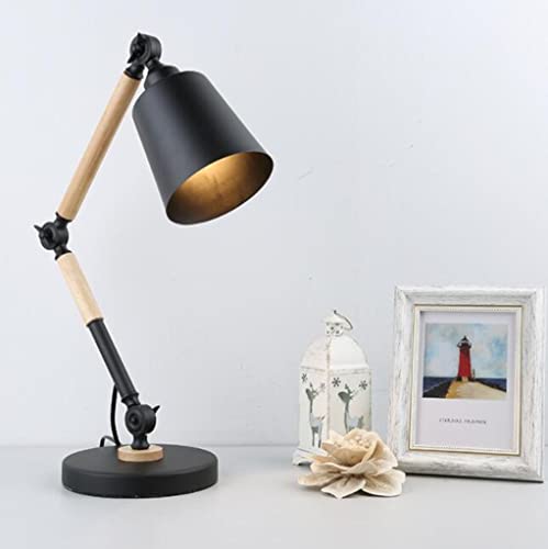 SXYSXYSXY Modernista Metal Lámpara de Escritorio Retro Madera Oficina Luz de Trabajo LED Ajustable Lámpara de Lectura Los clásicos Lámpara de Estudio Dormitorio Lámpara de Arquitecto E27*1,Negro