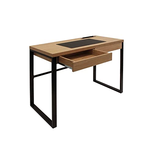 THE HOME DECO FACTORY HD3722 Mesa DESPACHO Madera Y Metal, Negro, 110x110x16 cm