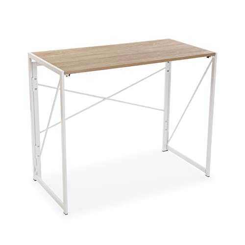 Versa Jack Mesa Escritorio para el Ordenador, Mesa para la Habitación o Estudio. Mesa Gaming, Plegable, Medidas (Al x L x An) 74 x 45 x 90 cm, Madera y Metal, Color Blanco