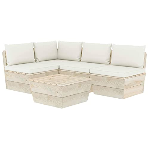 vidaXL Muebles de Jardín de Palets 5 Piezas y Cojines Exterior Terraza MobiliarioCasa Cocina Mesa Asiento Silla Suave con Respaldo Madera de Abeto