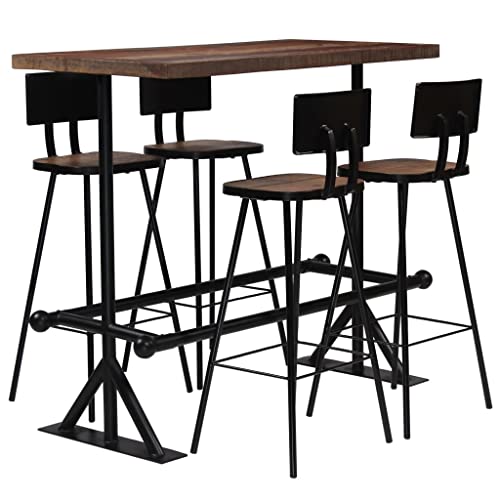 vidaXL Set Muebles Bar 5 Piezas Madera Reciclada Mesa Silla Mesilla Taburete