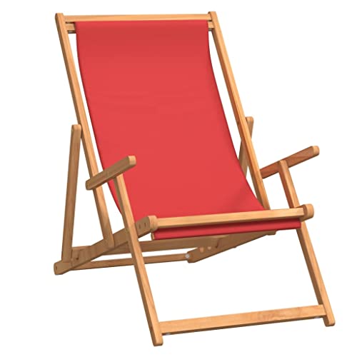 vidaXL Silla de Playa Plegable Asiento con Brazos Butaca Sillón Jardín Patio Terraza Balcón Camping Exterior de Madera Maciza de Teca Rojo