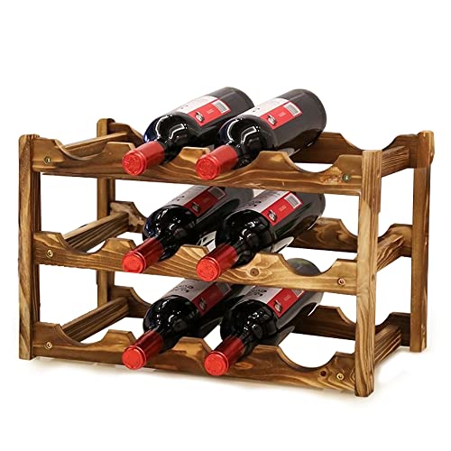 Vinoteca de Madera Maciza para 12 Botellas. Botellero Rústico para Apilar Botellas de Vino. Almacenamiento de Botellas de Vino para Hogar, Bodega, Bar, Cocina.