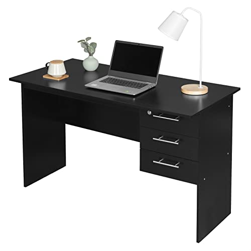 WOLTU Mesa de Ordenador Mesa de Oficina Mesa de PC Escritorio con 3 Cajones Madera 110x50x76cm Negro TS59sz