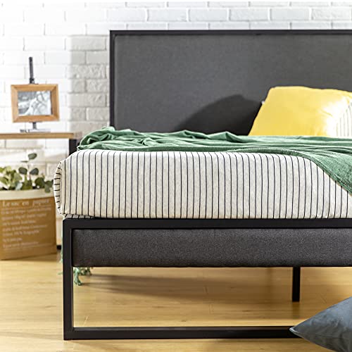 ZINUS Christina 36 cm Bastidor de cama con plataforma y cabecero tapizado, somier de listones de madera, fácil montaje, 150 x 190 cm, gris