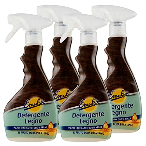 Emulsio - Limpiador de madera en spray para limpieza y abrillantador con aceite de argán para muebles de madera - 4 frascos de 375 ml cada uno