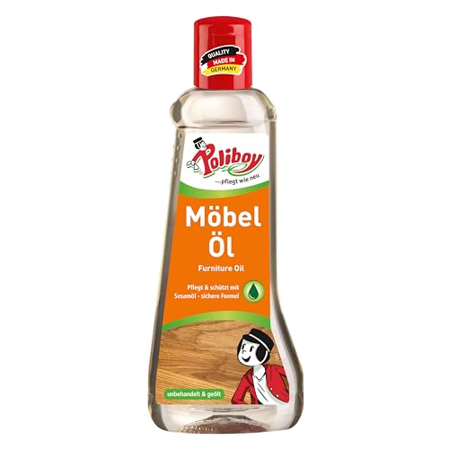 POLIBOY Aceite para muebles, producto nutritivo para muebles de madera, aceite de madera incoloro, 1 x 200 ml, fabricado en Alemania