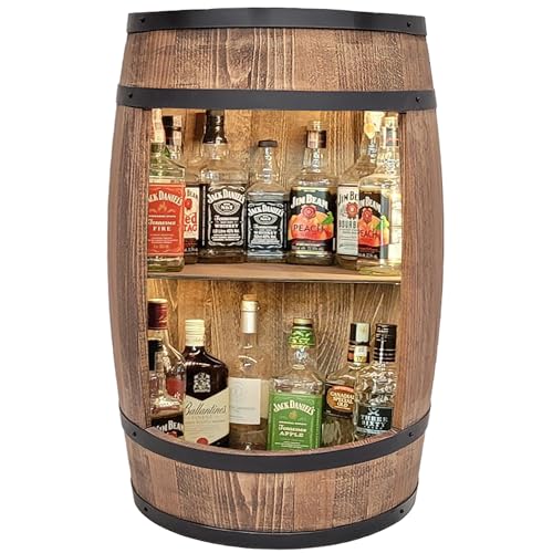 weeco Barril de Madera con iluminación LED XL. Barril de Madera para Vasos y botellasBarril de decoración Vintage para salón. Minibar Set de Regalo de Mesa de Bar con Madera