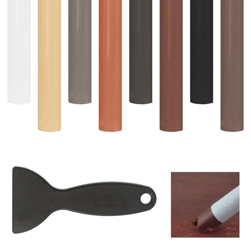 8 varillas de relleno de cera para reparación de madera, varillas de cera de reparación de muebles de 11 cm con raspador, kit de reparación de suelos laminados, crayón de cera para reparación de