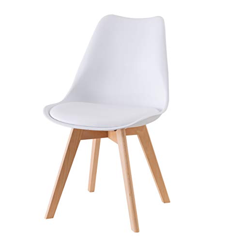 Baroni Home Silla de Comedor o de Trabajo con Patas de Madera, Silla Ergonómica con Cojín Integrado, 50X48X82 cm - Blanco, 1 Unidad