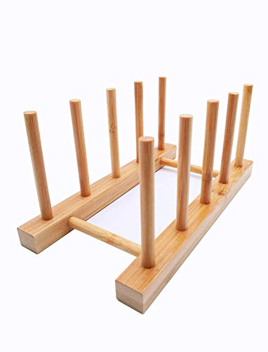 efbock Soporte para Platos para armarios de Cocina, Bandeja de Madera de bambú, Bandeja para Platos, escurridores, Organizador de gabinetes de Cocina para Placa/Taza/Tapa de Olla (1, 4 Ranuras)