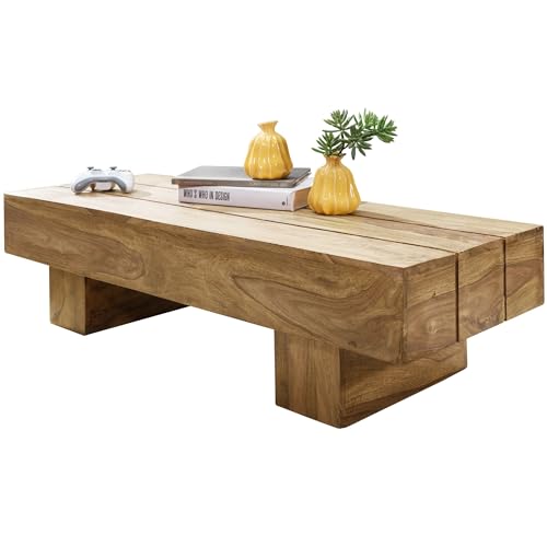 FineBuy Mesa de Centro Moderna Rectangular 120x45x30 cm Madera Maciza de Acacia | Mesa Auxiliar para Salón | Mesita Café para Sofá