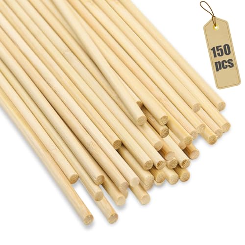 GZGXKJ 150pcs Palos de Madera 300 mm x 4 mm Palos de Madera para Manualidade Palos de Madera Redondos para Decoración de Muebles, Modelismo y Bricolaje