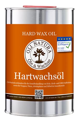 OLI-NATURA Aceite de cera dura - para suelos de madera, parqué, muebles, escaleras, puertas y encimeras, 1 L, Color: natural