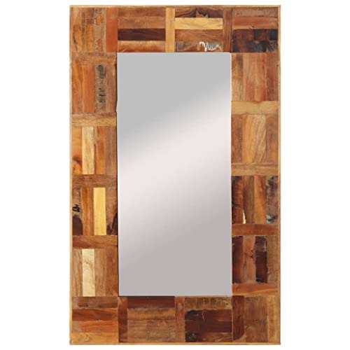 vidaXL Espejo de Pared Tocador Maquillaje Colgante Decorativo Cuarto de Baño Aseo Inodoro Interior Adorno Hogar Madera Maciza Reciclada 50x80 cm