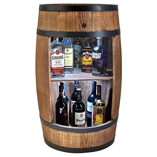 Barril de Madera con Luces LED – Armario de Vino en Estilo Retro – Barril de Vino – Botellero de Madera – Barra de Madera – Madera de coniferas– 80 cm – Mesa Alta y Soporte para Botellas (wengue)