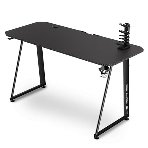 Mc Haus Gameplay Carbon Black - Mesa Gaming Desk, Escritorio Gamer ergonómico, Mesa de Juegos para Ordenador, Estructura de Acero, Negro