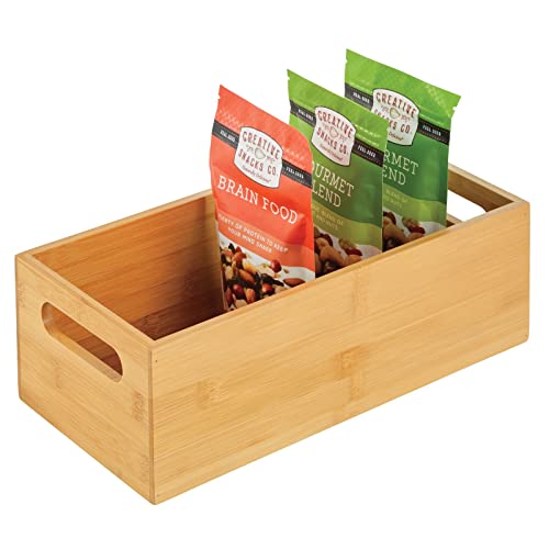 mDesign Caja organizadora para cocina – Práctico cajón de madera de bambú con asas integradas – Organizador de cocina abierto para guardar utensilios de cocina – color natural