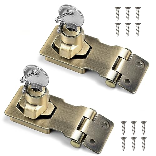 Perfetsell 2 Pcs Cerraduras para Armarios de Madera Cerraduras Cajones Cerradura Armario con Llave Cerraduras para Armarios Antiguos con hebilla + 12 x Tornillos para Armario de Madera Cajones Puerta