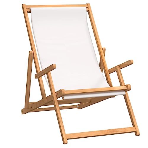 vidaXL Silla de Playa Plegable Asiento con Brazos Butaca Sillón Jardín Patio Terraza Balcón Camping Exterior de Madera Maciza de Teca Crema