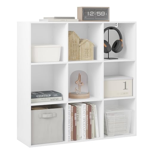 WOLTU Estantería de Cubos, Librería Abierta, Estanterías de Madera, Estantes Separador Espacios, Estanteria de Pie 9 Compartimentos, Mueble de Oficina Salon y Estudio, 94x93x29,5 cm, Blanco, SK048ws