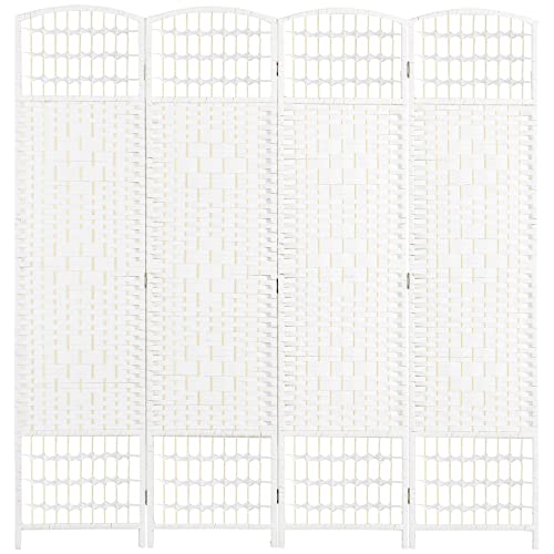 HOMCOM Biombo Separador de Ambientes 160x170 cm Divisor de Habitación Plegable de Cuerda de Papel y Marco de Madera Decoración para Dormitorio Salón Blanco